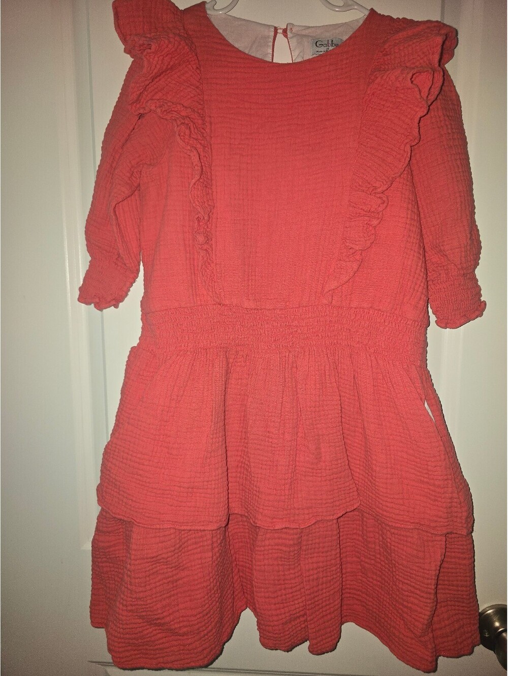 Gabby Girls 14 Coral Cotton Ruffle Dress Made in Madagascar